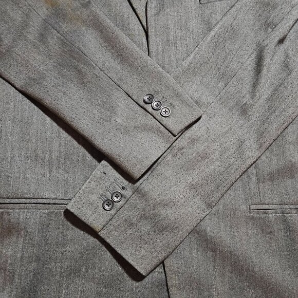 Banana Republic Mens Gray Herringbone Blazer 44L Two-Button Suit Jacket Long Sle - Picture 3 of 16